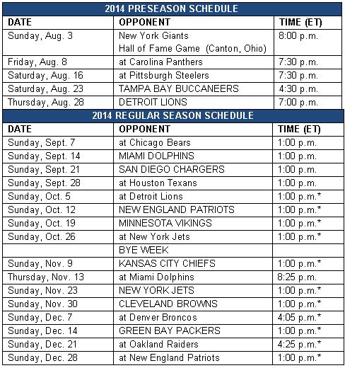 Bills 2014 schedule