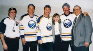 Lou Billittier Jr, Gilbert Perreault, Rene Robert, Mary Beth Billittier, Rick Martin and Lou Billittier Sr.